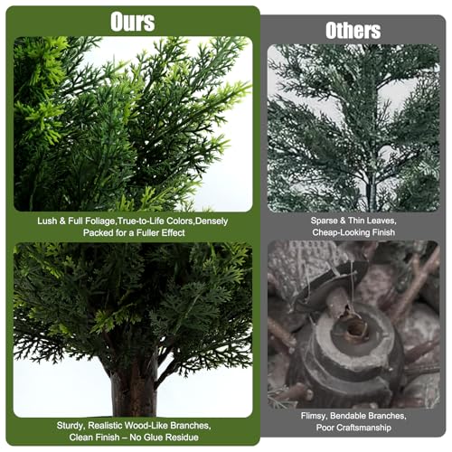Artificial Cedar Topiary Trees 4ft Set of 2,Fake Shrubs with Ground Spike,UV Resistant Cypress Tree,Faux Bushes for Outdoors,Fake Plants for Outdoor Indoor Front Porch Patio Garden Decor