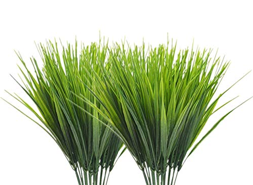 CATTREE Artificial Shrubs Bushes, Plastic Wheat Grass Green Leaves Fake Plants Wedding Indoor Outdoor Home Garden Verandah Kitchen Office Table Centerpieces Arrangements Christmas Decoration 4 pcs - color: Wheat Grass-4 Pcs