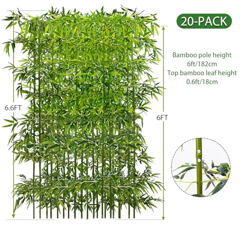 6ft (20 Pack) Fake Bamboo, Outdoor Artificial Bamboo Plants, Designed for Patio and Deck Privacy,Also Can Be Used for Screen Dividers and Backyard Decoration - size: 6ft