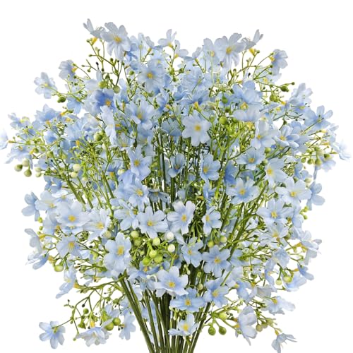 10 PCS Silk Flowers with Long Stems Artificial Flower for Tall Vase Outdoors Fake Babys Breath Bouquet Faux Floral Wedding Party Decoration Home Indoor Table Centerpiece Decor (Light Blue) - color: Light Blue