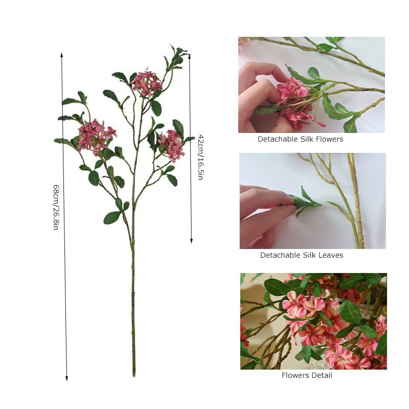 5PCS Faux Stems Artificial Branches with Flowers for Tables Decor,Silk Faux Flower Stems with Branches for Vases for Home Office Kitchen, Dinning Room,Living Room Decorations(Rose Pink) - color: Rose Pink