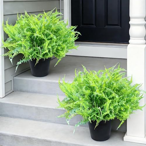 Set of 2 Large Potted Plants Artificial Ferns for Outdoor - Already Assembly Faux Ferns in Pots UV Resistant Realistic Fake Greenery Potted for Outdoor Home Office Patios Porches Yards Decor - color: Fern