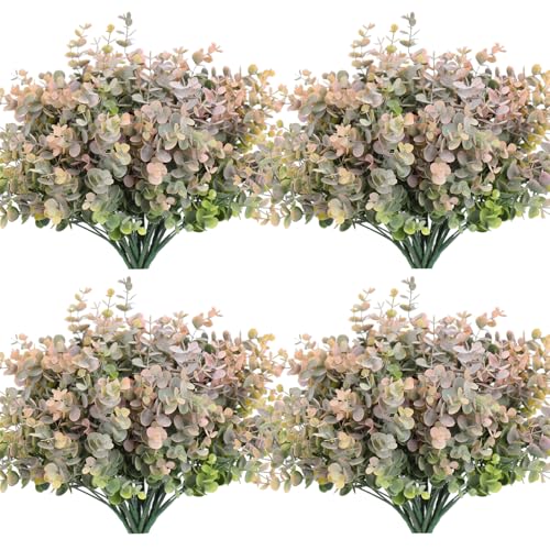 RECUTMS 12 Bundles Artificial Bushes Greenery Plants Stems Faux Shrubs Boxwood Plants Outdoor Fake Eucalyptus for Spring Summer Farmhouse Home Wedding Patio Graduation Party Decor(Dusty Pink) - color: Dusty Pink, size: 12 Pcs