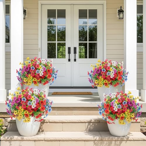 ATTGREAT Artificial Spring Flowers Outdoor Faux Plants UV Resistant Fake Patio Flowers Plastic Greenery Plnats Outside Bulk for Spring Garden Hanging Planter Home Vase Decor, 36 Bundles (Multicolor) - color: Multi Color, size: 36PCS