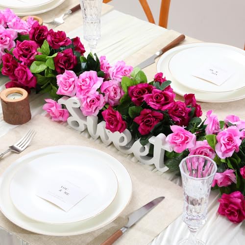 Floweroyal 6 Pack Artificial Flower Garlands 15.8FT Fake Rose Vines Silk Flowers Hanging Rose Ivy for Wedding Arch Party Home Garden Wall Decor (Fuchsia) - color: Fuchsia, size: 6pcs