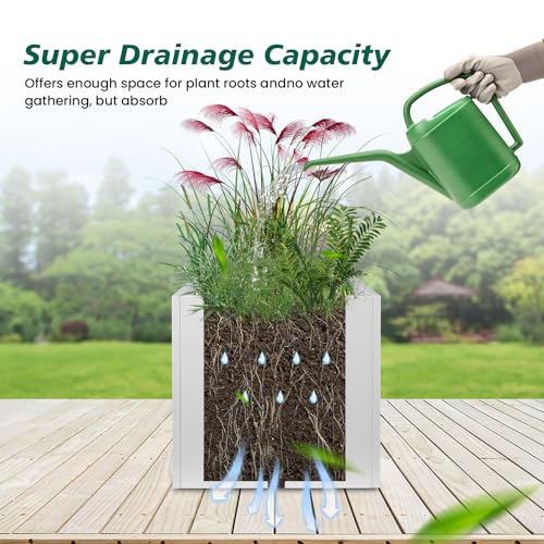 White Steel Planter Square Outdoor Planters Galvanized Steel Planter Box 26 Inch Indoor Metal Large Planters Cube Heavy Duty Planter Modern Commercial Residential for Trees Patio Yard Garden - color: White, size: 26" L x 26" W x 26" H