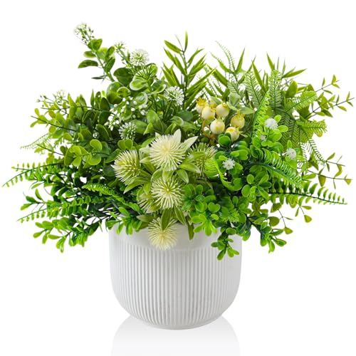 Fake Plants with Ceramic Pots, Artificial Plants Indoor, Faux Plant Flowers for Table Centerpiece Decorations Dining Room, Home Decor Living Room Bathroom Modern Farmhouse Decor - color: Green