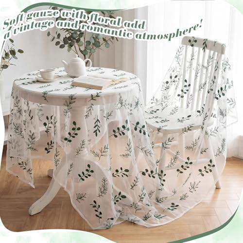 Mindsoft 3 Pcs Eucalyptus Table Runner 10ft Gauze Sage Green Embroidered Leaf Decor Foliage Floral Tulle Lace Table Runner for Wedding Bridal Baby Shower Holiday Dining Decor DIY - style: Green Leaves