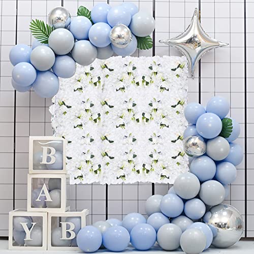 6 Pcs Flower Wall Panel Floral Backdrop,24*16in Artificial Flower Wall Panels Green and White Flower Wall Decor Silk Fabric for Wedding Party Room Home Decor& Wall Decoration (White, Green) - color: White, Green