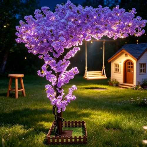 Purple Artificial Cherry Blossom Trees 6ft Tall for Indoor Outdoor Home Decor Living Room,Fake Faux Large Cherry Blossom Trees for Wedding Party Office Shopping Mall Restaurant Graden Living Room - color: Purple, size: 5ft 11in