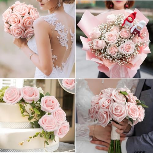 Artificial Flowers Roses with Stems for DIY Wedding Christmas Tree Bouquet Baby Shower Centerpiece Floral Arrangement Party Home Decor Mothers Day Decorations (Pink, 25 Pieces) - color: Pink, size: 25