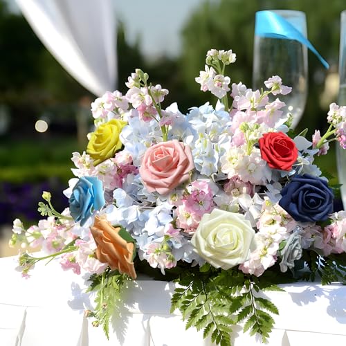 [25PCS] Red Roses Artificial Flowers with Long Stem Real Touch Fake Foam Roses for Decoration DIY Wedding Bouquets Centerpieces Bridal Shower Mothers Day Party Flower Arrangements Home Decor - color: Red