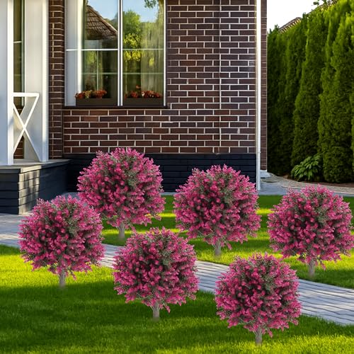 Artificial Eucalyptus Topiary Balls – 24" Set of 2 Faux Shrub Bushes with Ground Spike & Garden Tools – UV Resistant Faux Plants for Outdoor Planters, Porch & Front Door (Red Eucalyptus Topiary Ball) - color: Red Eucalyptus Topiary Ball