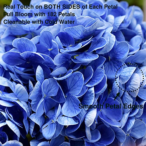 FiveSeasonStuff Real Touch Silk (Royal Blue) Hydrangea Flowers, 2 Large Long Stem Artificial Flowers for Floral Arrangements - color: Royal Blue (2 Stems)