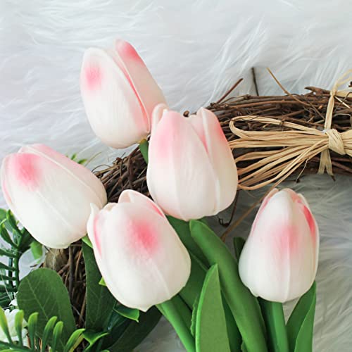30pcs Real Touch Tulips PU Artificial Flowers, Fake Tulips Flowers for Arrangement Wedding Party Easter Spring Home Dining Room Office Decoration (Light Pink) - color: Light Pink