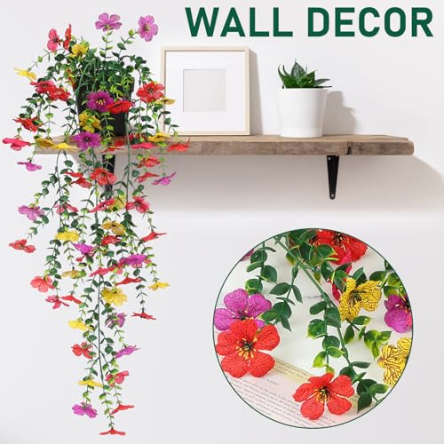 FAVOWREATH Fake Plants Hanging Artificial Potted Faux Eucalyptus Plants and Flowers for Modern Boho Farmhouse Bathroom Office Desk Wall Book Shelf Living Room Aesthetic Decor Indoor (Colorful) - color: Colorful
