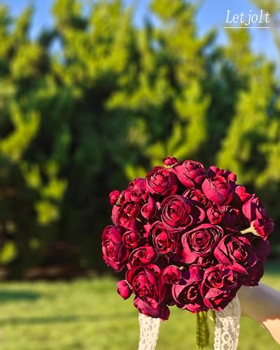 Letjolt Ranunculus Artificial Flower 18 Pcs Dark RedSilk Flowers | Home Decor, Wedding Bouquet, Engagement Centerpieces, Bridal Shower Decorations - color: Dark Red