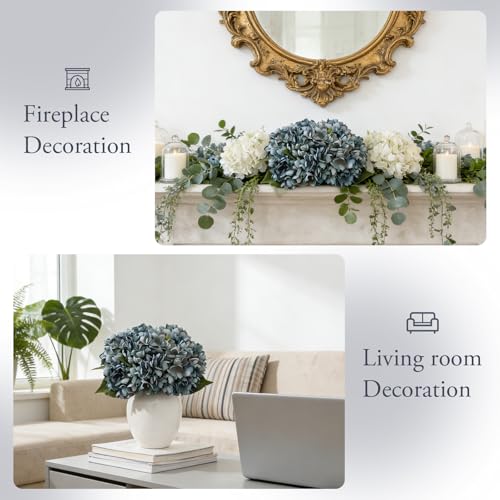 8PCS Lifelike Artificial Silk Hydrangea Flowers, Fake Hydrangea Flowers Bouquet with Stems, Full Faux Hydrangea for Home Decor Wedding Table Party Office Decor(Dusty Blue) - color: Small-dusty Blue