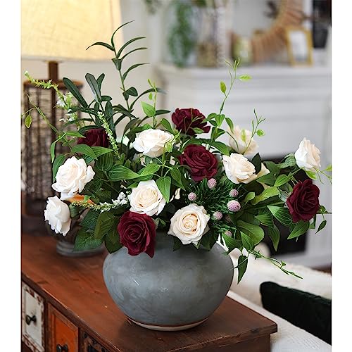 FiveSeasonStuff Light Champagne Artificial Roses Real Touch Silk Flowers with 12 Stems Wedding Bridal Bouquet Home Décor - color: Light Champagne