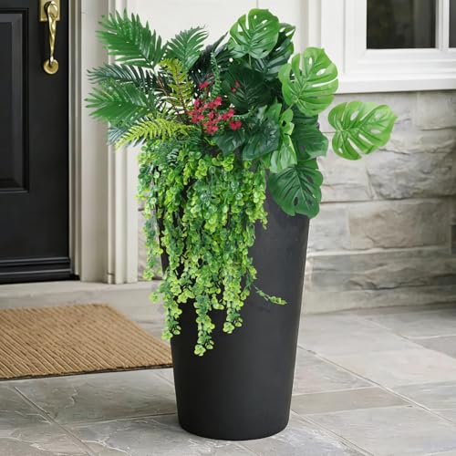 Artificial Plants Outdoor UV Resistant, 8 Bundles Realistic Faux Greenery with Tropical Leaves & Hanging Ferns, Fake Outdoor Plants for Planters, Front Porch, Patio, Window Boxes & Garden Decor - color: Green 2603