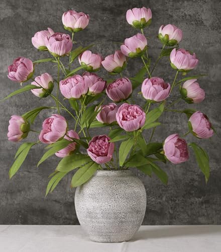 florisso 6 Pcs 27" Faux Silk Artificial Peony Flowers, Fake Peony Branches for Vase DIY Bouquet Centerpieces Wedding Shower Decorations/Dull Pink - color: Dull Pink