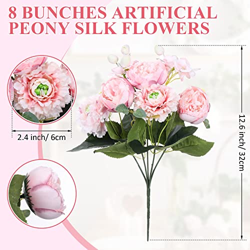 Crowye 8 Bouquets Wedding Silk Peony Hydrangea Flowers with Stems 12.6" H Elegant Faux Vintage Artificial Flowers for Decoration for DIY Table Party Decor Centerpieces Home(Light Pink) - color: Light Pink