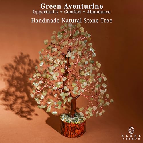 Crystal Tree of Life Green Aventurine Healing Crystal Trees for Home & Office Decoration, Handmade Bonsai Trees for Positive Energy, Money, Good Luck, Christmas Decor, Birthday Gifts for Women, Mom - color: Wooden Base Green Aventurine Crystal Tree