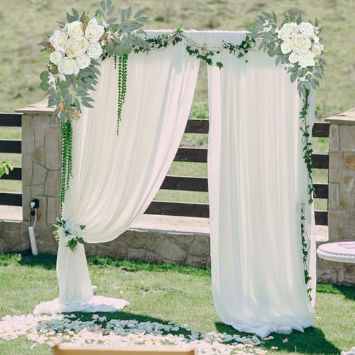 Wedding Arch Faux Flowers Set of 2, Wedding Welcome Signs Greenery Garland Decoration for Ceremony, Reception, Backdrop (White) - color: White