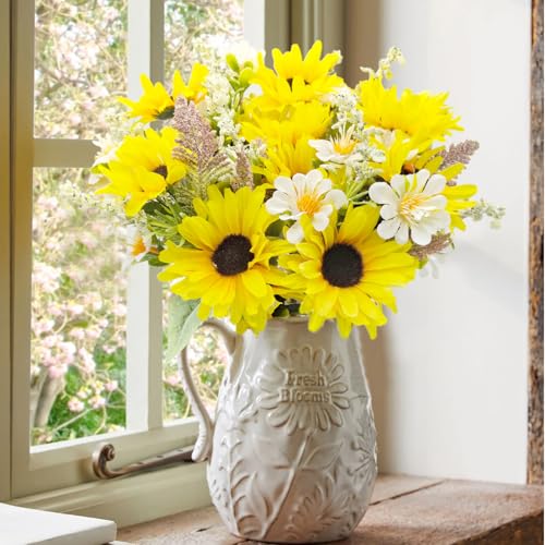 5 Bunches Artificial Sunflowers Bouquets, Fake Silk Sunflower with Faux Daisy Wildflowers Plants for Home Decor Indoor Floral Arrangements Table Centerpiece Bridal Wedding Decor (Yellow) - color: Yellow