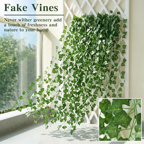 CEWOR Fake Ivy for Room Decor 12pcs Fake Vines Greenery Garland Wall Decor - size: 84ft