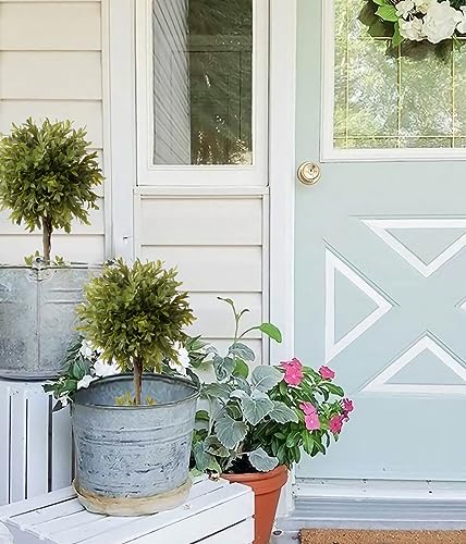 17 Inch Artificial Boxwood Topiary Tree Faux Topiary Trees Artificial Potted Shrubs with Galvanized Pot for Porch,Home,Garden Decor Farmhouse Decor Indoor & Outdoor Use - Set of 2 - color: 17 Inch #02