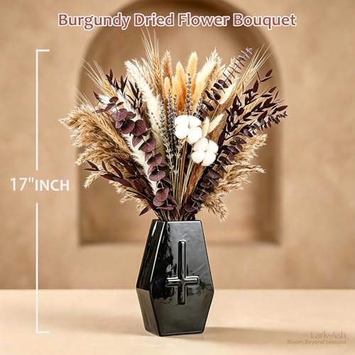 Burgundy Dried Flower Bouquet – Pampas Grass,Cotton Stems,Bunny Tails Grass,Eucalyptus,Lavender and Wheat for Boho Home Decor – Rustic Flowers for Gothic Home, Bedroom, and Wedding Table Décor - size: Fall