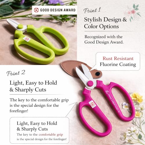 Japanese Floral Scissors - SAKAGEN Hand Creation, Professional Ultra Sharp Flower Shears for Floral Design, Ikebana & Gardening, Made in Japan, F-170 (Yellow) - color: Yellow