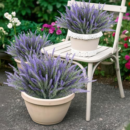 Artificial Flowers for Outdoors UV Resistant, 15 Bundles Fake Flowers Faux Plastic Plants Purple Lavender for Home Office Wedding Garden Porch Window Box Decor - color: Purple