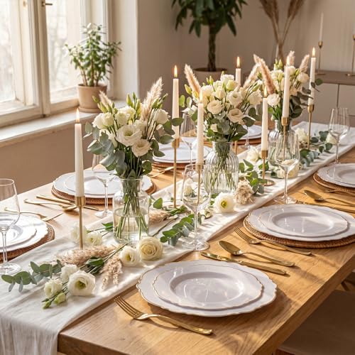 WDF 60pcs White and Gold Plastic Plates - Baroque White With Gold of 30 Heavy Duty Gold dinner plates 10.25inch, 30 Salad Plates 7.5inch Perfect for Wedding/Baby Shower/Spring - color: Gold, size: 60PCS
