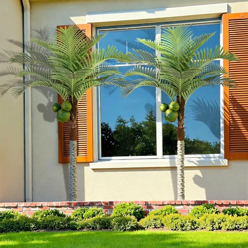 Bellacat 7ft UV Resistant Artificial Palm Tree with Coconut Fruit, 84in Faux Palm Coconut Tree with Large Fuller Leaves, Fake Palm Tree for Patio Backyard Poolside Living Room Decor - size: 7ft