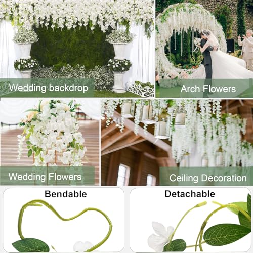 ZINHO 60 Branches Wisteria Hanging Flowers, Artificial White Wisteria Flowers Garland for Wedding Arch Ceremony Party Garden Home Backdrop Decor - color: White