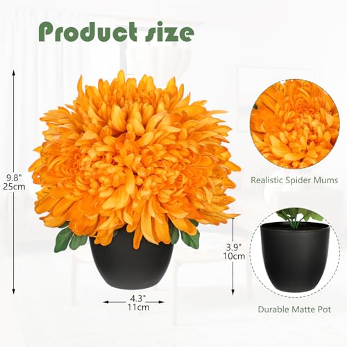 Briful Fake Mums Flower in Black Pot Realistic Silk Chrysanthemums Artificial Flowers Fall Mums for Home Decor Indoor Wedding Farmhouse Centerpiece Table, Orange - color: Orange