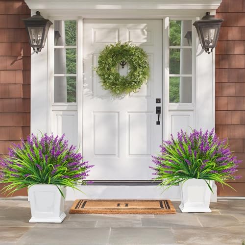 40 Bundles Artificial Plants Outdoor Fake Monkey Grass with Lavender Flowers Plastic UV Resistant Greenery Plant Shrubs for Window Box Porch Garden Patio Outdoor Decor - color: Fushia