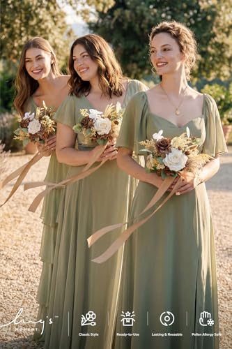 Ling's moment Brown Artificial Wedding Flower Bouquets for Bridesmaids Boho Floral Bouquet Bridesmaids Bouquets with Ribbon Ceremony Anniversary,7-inch Diameter - color: Brn-beige Brown