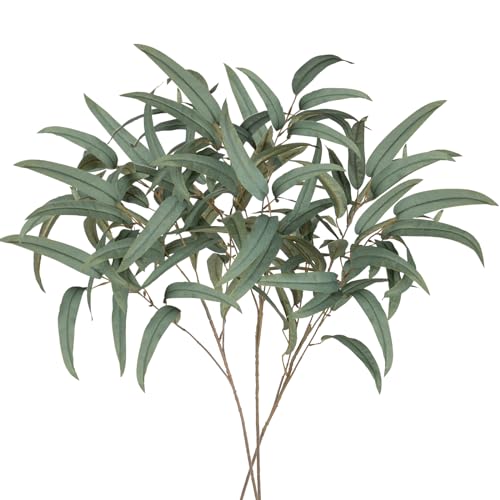 Briful Artificial Eucalyptus Willow Branches 33'' Tall Gray Fake Eucalyptus Stems Arrangement, Realistic Faux Greenery Stems, Indoor Plant, Home Housewarming Farmhouse Porch Vase Decor, Set of 3 - color: 3pcs Gray and Green