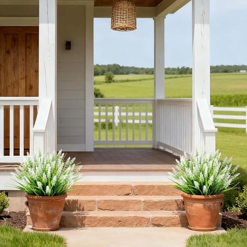 16 Bundles Artificial Plants Outdoor, UV Resistant Fake Lavender & Monkey Grass, Realistic Plastic Faux Plants for Balcony, Patio, Porch Greenery Decor, Planter Filler(White) - color: White-2, size: 16PCS