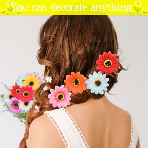 White Artificial Sunflower Heads Bulk, 50 Pcs Fake Sunflower Heads Fabric Flowers for Craft, 2.76 Inch Silk Sunflowers for Decorations, Bridal Shower, Farmhouse, Birthday Party - color: White