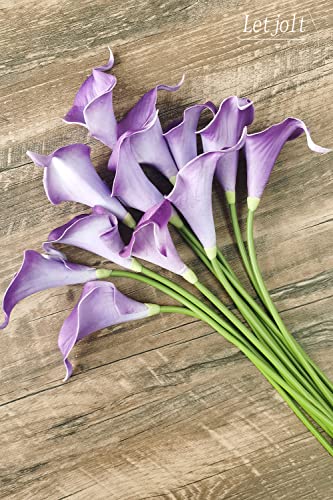Letjolt Calla Lily Artificial Flowers 12Pcs Purple Realistic Bouquet | Faux Calla Lilies Bouquet, Wedding Bride Shower, Home Decoration, Table Flower Decor - color: Purple