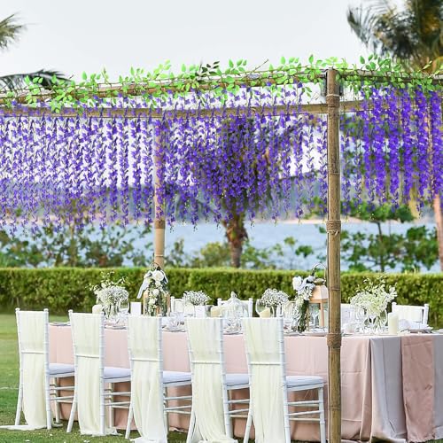 Wisteria Flower Vines Garland, Artificial Flower Strings, Fake Hanging Flowers, Silk Wisteria Garland Flowers, Flower Vine for Wedding, Garden Decor (Purple Blue - 20 Vines) - color: Purple Blue - 20 Vines
