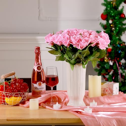 36 Pcs Silk Pink Roses Bouquet Bridal Artificial Flowers Mothers Day,Fake Rose Long Stem Realistic Artificial Flowers Bulk for Wedding Bouquet Ball Arrangement Centerpiece Party Decor - color: Pink