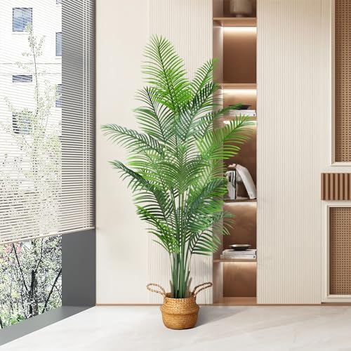 ANTING Artificial Areca Palm Plant Faux Tropical Tree 6.1FT, Fake Palm Tree Indoor Decor with 15Trunks for Home Office Garden Hotel Decor Gift（1pack）
