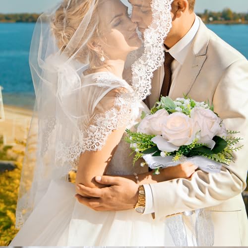 Faylapa Wedding Bouquets for Bride Bridesmaid, 7.87 Inch Champagne Artificial Roses Flowers for Wedding Valentine's Day Church Home Decoration - color: Champagne, size: 7.87 inch rose bouquet