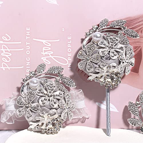 WANLIAN Wrist Corsage with Peal and Rhinestone Corsage and Boutonniere Set for Wedding,Prom,Party (Silver Gray，2 Pieces) - color: Silver Gray，2 Pieces