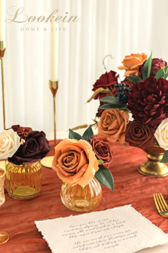 Lookein Artificial Flowers for DIY Wedding Decoration Bridal Bouquet Table Centerpieces Flower Garland Wreaths Aisle Arch Flower Decoration Home Decor, Sunset Burnt Orange - color: Moody Burgundy&amber
